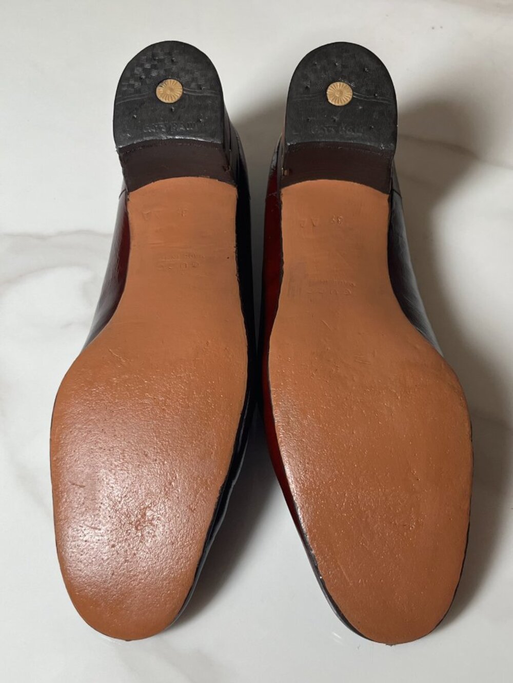 Gucci Oxblood Patent Leather Web Stripe Vintage Block Heel Loafers 39 AA - Picture 8 of 10